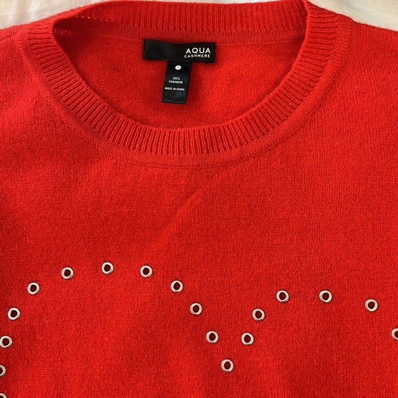 Aqua Red Grommet Heart Cashmere Sweater - Picture 2 of 3